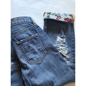 LA Carmar Distressed Jeans with floral cuff, Sz 26 (waist 32)